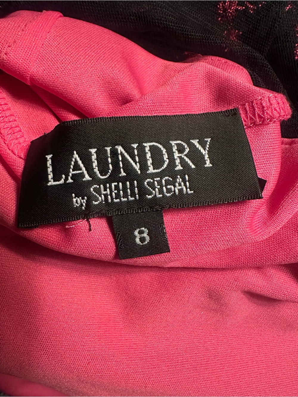 Vtg 90s Laundry By Shelli Segal Black Mesh Midi Dress with Pink Embroidery, Sz 8 - Picture 4 of 5